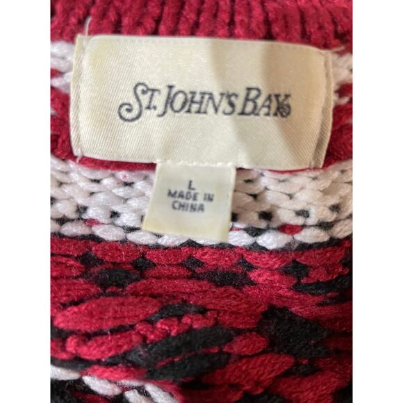 Vintage St Johns Bay Fair Isle Woman's Heavy Knit, Turtleneck Sweater, Red - Picture 6 of 6